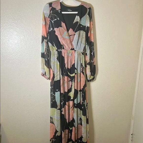 Lulu's Green Long Sleeve Sundress with V-Neck - Picture 1 of 9